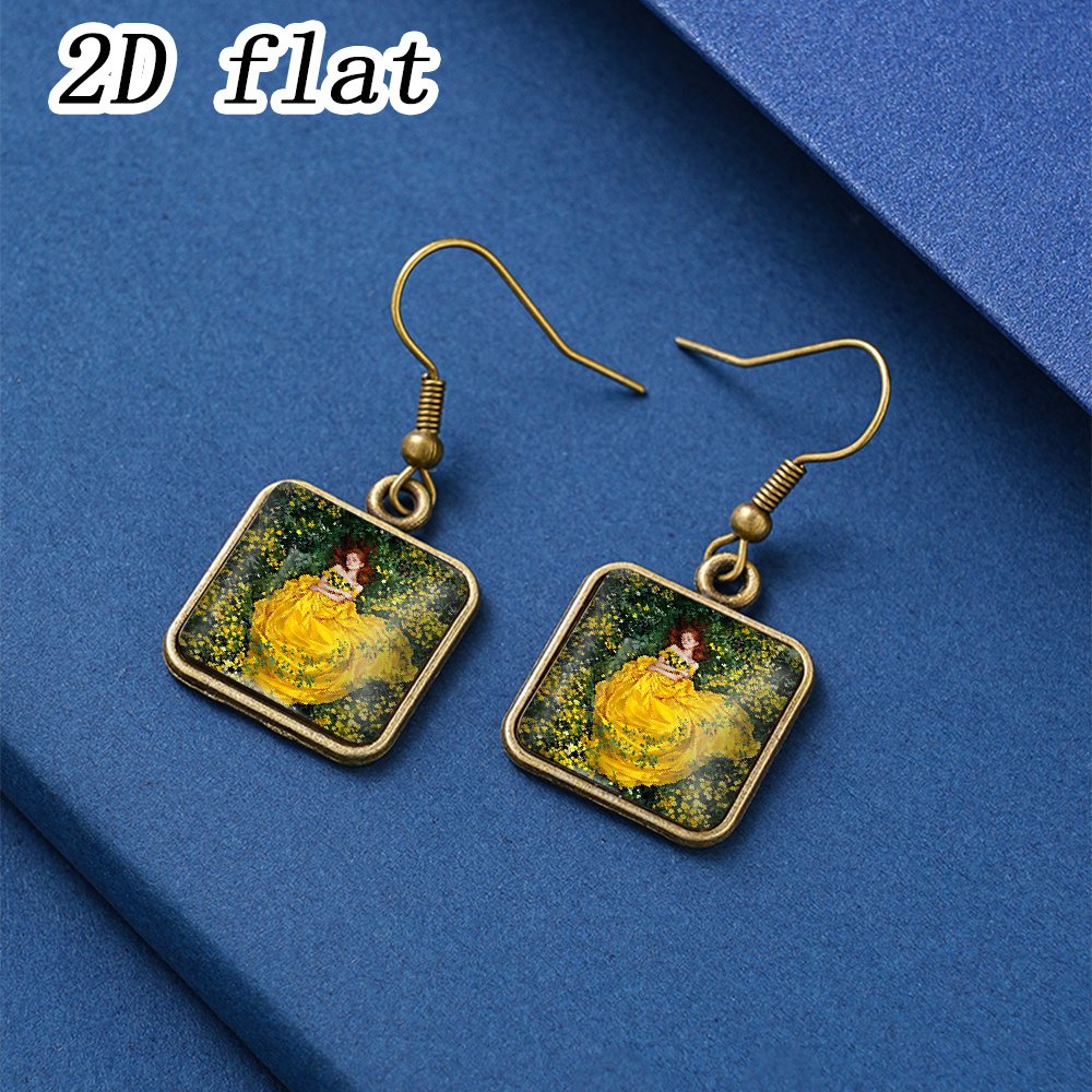 Yellow Gown Surrounded by Forest Blooms Earrings, Unique Design